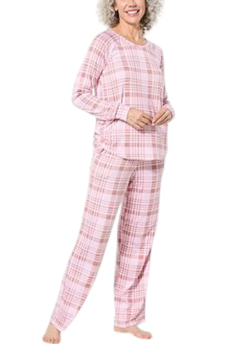 Comfort Code Women's 2-piece Brushed Ultra Knit PJ Set Pink Plaid - Regular